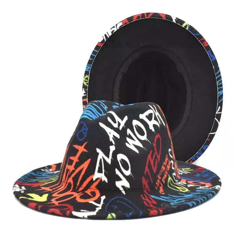 New style digital printing women fedora hat travel sunscreen colorful print Felt Hats