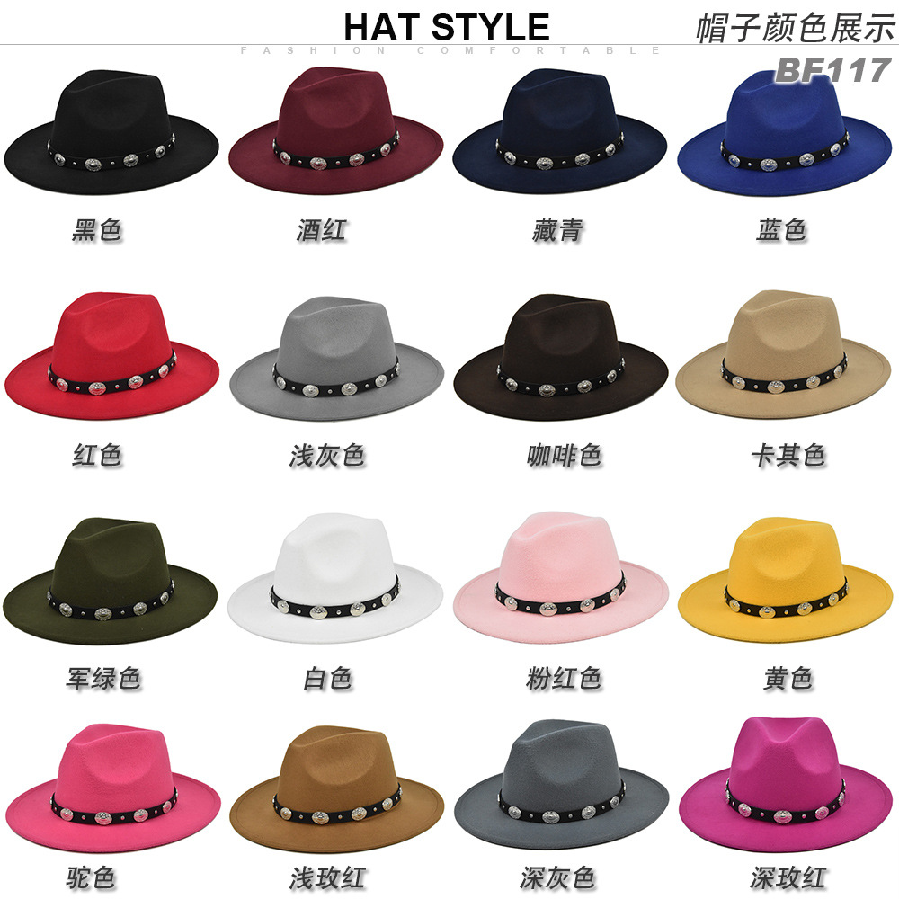 Fedora Hat Men Women Wool Winter Felt Hats Men's Wide Brim Jazz Church Hats