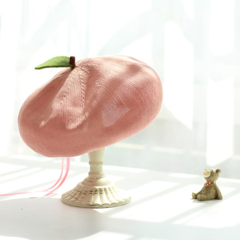 Spring Autumn Women Handmade Beret Hat Cute Fruit Pink Red Painter Hat Girl Thin Breathable Beanie Present Beret Cap