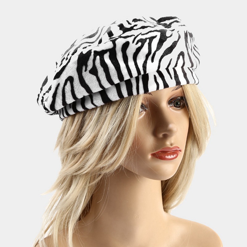 Fashion Warm Beanie Artist Painter Korean Cotton Ladies Women Autumn And Winter British Vintage Zebra Cow Beret Cap Girl