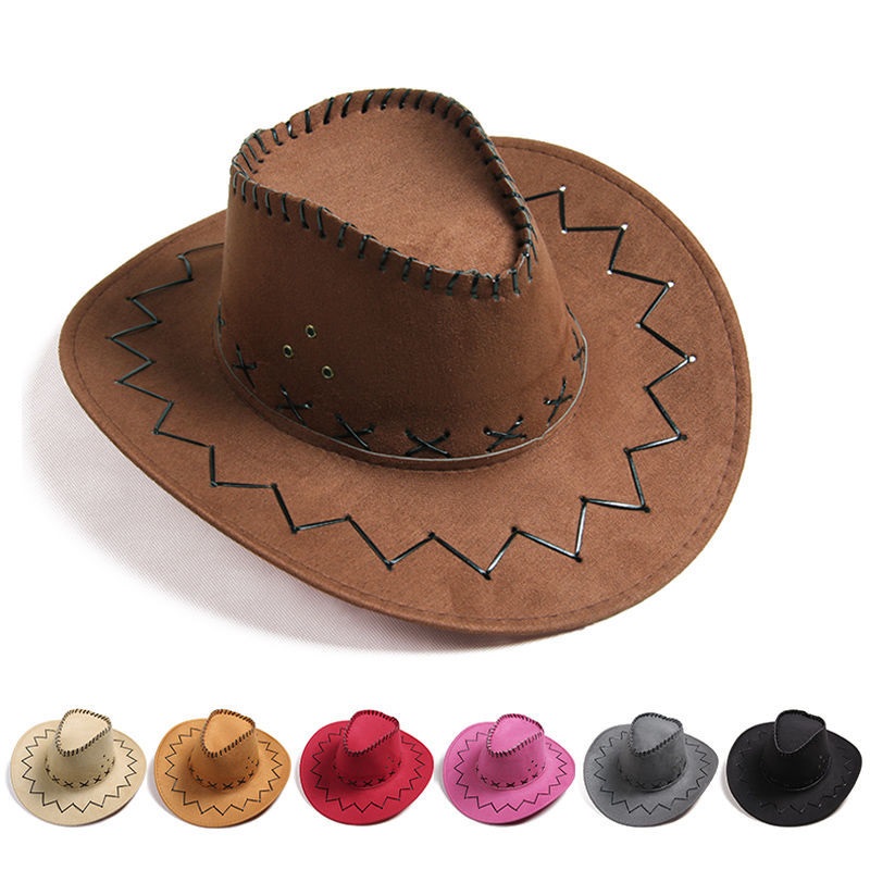 Western Hat Men Wide Brim Faux Leather Fedora Hat Jazz Women Adult Party Cowboy Felt Hats