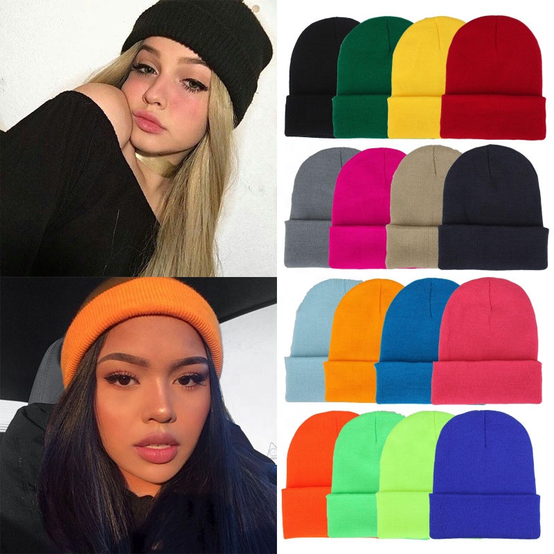 Lady Female Solid Color Beanie Caps Warmer Winter Hats for Unisex New Beanies Knitted Hat