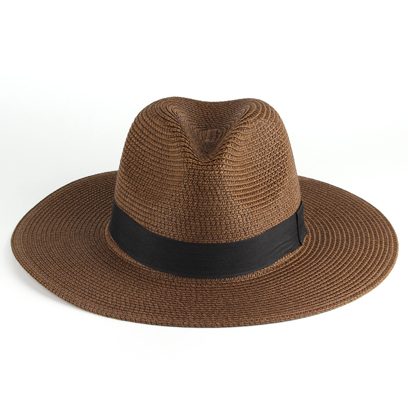 Fashion Design   Women Wide Brim Straw Panama Roll up Hat Belt Buckle Fedora Beach Sun Hat