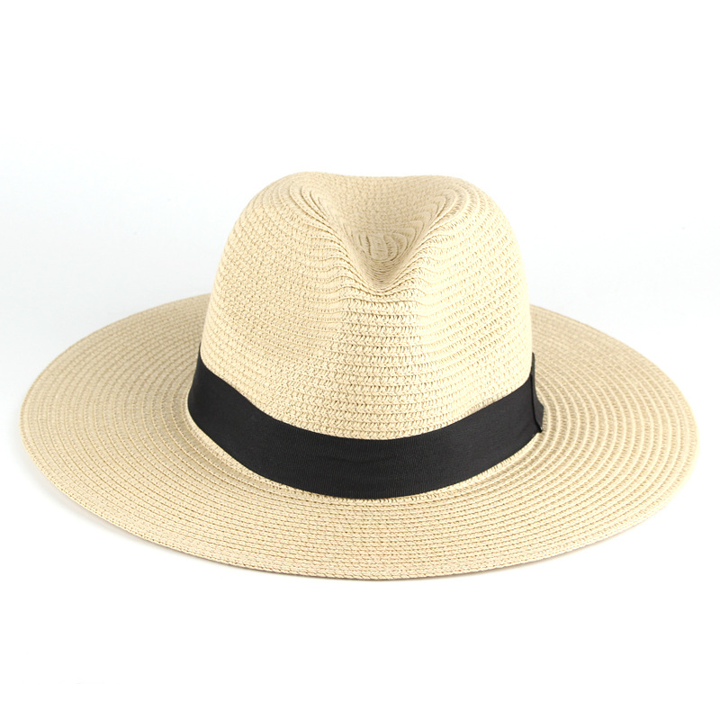 Fashion Design   Women Wide Brim Straw Panama Roll up Hat Belt Buckle Fedora Beach Sun Hat