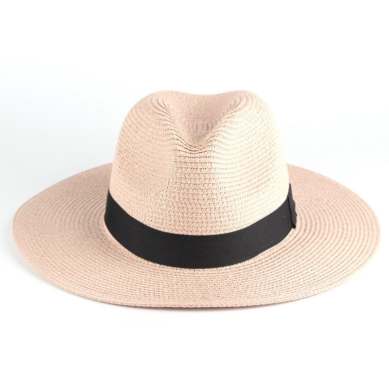 Fashion Design   Women Wide Brim Straw Panama Roll up Hat Belt Buckle Fedora Beach Sun Hat
