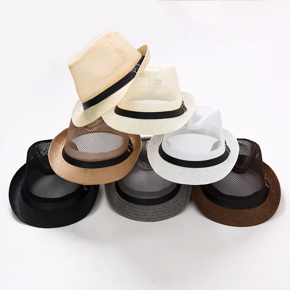 Summer men's and women's jazz small top hat fashion hollowed out mesh breathable cool hat men's beach straw hat