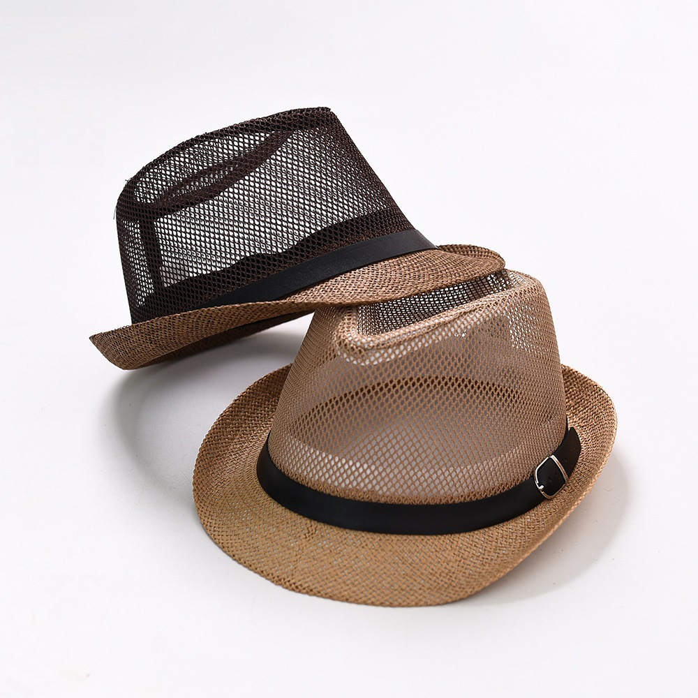 Summer men's and women's jazz small top hat fashion hollowed out mesh breathable cool hat men's beach straw hat
