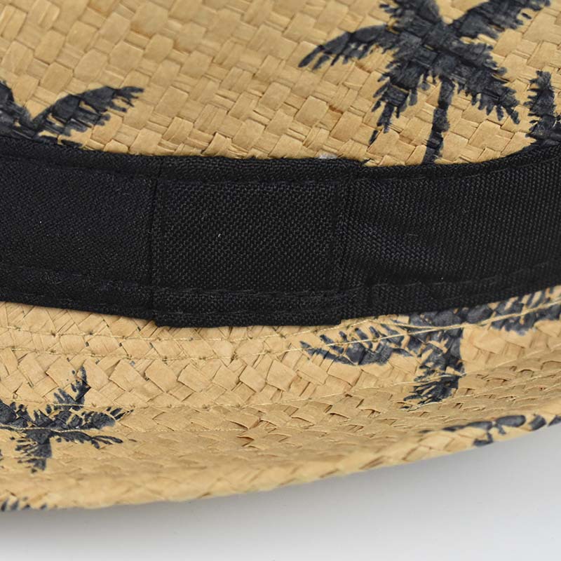 Hot selling summer straw bricked sunshade top hat men's coconut tree printed beach sunscreen small eaves papyrus Jazz
