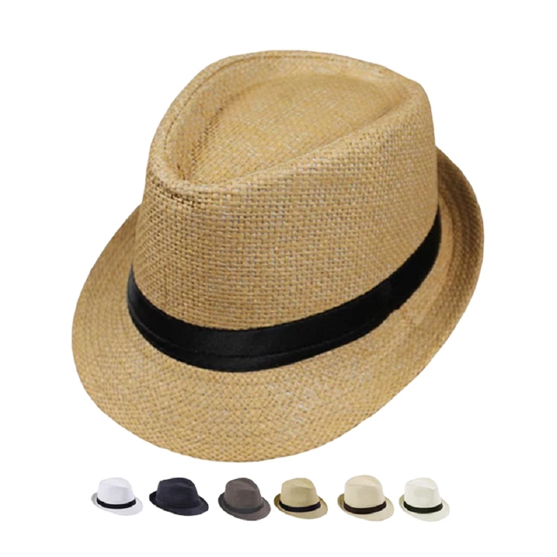 Men's Summer Beach Straw Hat Braided Papygrass with Rolled Edge, Sun Protection Jazz Style, Matches Sunglasses ﻿