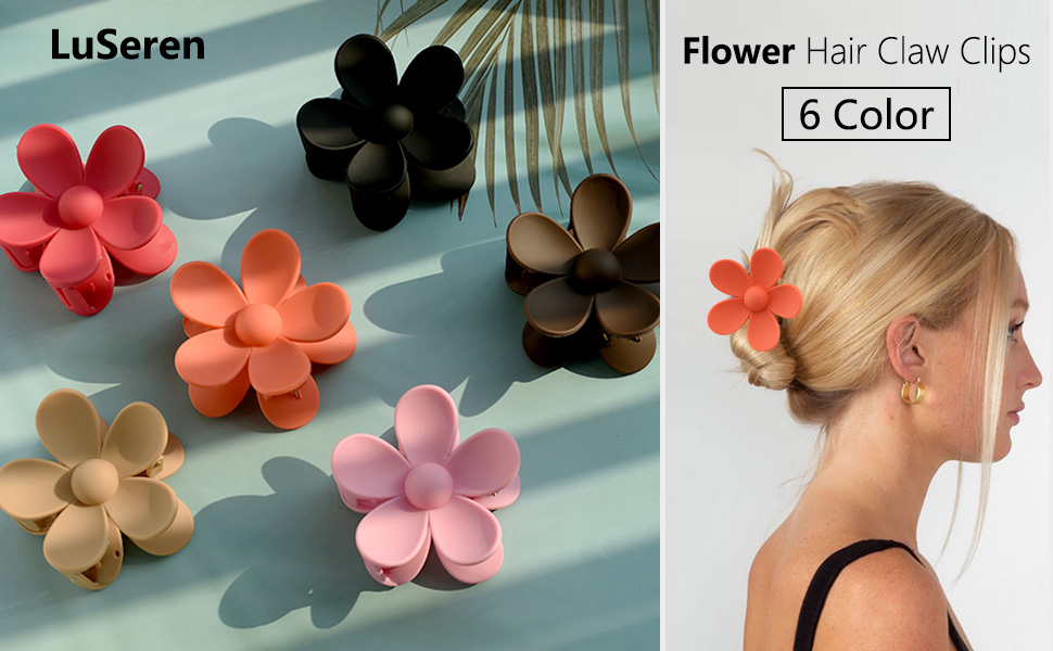 Flower Claw Clips for Women Thin Thick Curly Hair Big Matte clips 90's Strong Hold jaw clip