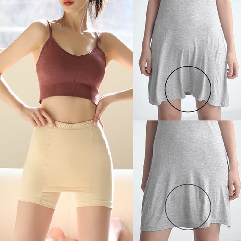 Women's Plus Size Double Layer Milk Silk Safety Pants Breathable Crotch Blocking Leggings for Summer