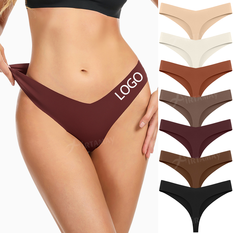 Ice Silk Seamless Thong Breathable Sexy Girl G-string Underwear Women's Seamless Thong Panties For Leggings
