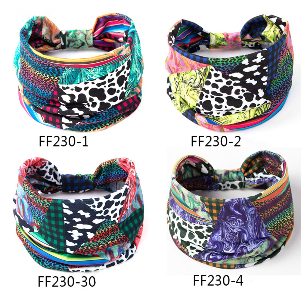  fashion headbands Leopard-print check wide knotted fabric headband for women elastic headband sport sweat hair