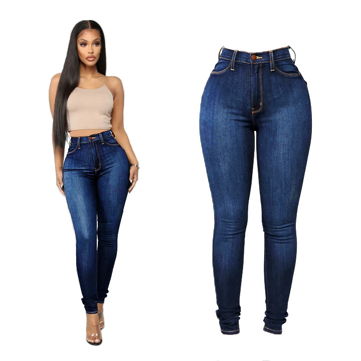 New Solid Color Dark Stitching High Elastic Denim Jeans for Women Sample Price Fashion Jeans