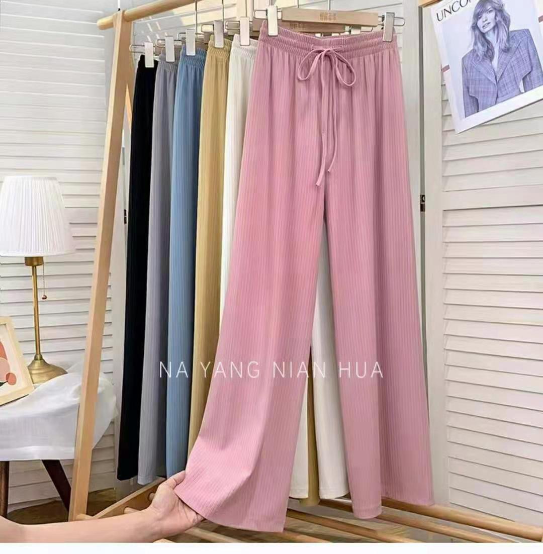 Summer new large size women's high waist hanging loose casual straight OL pants