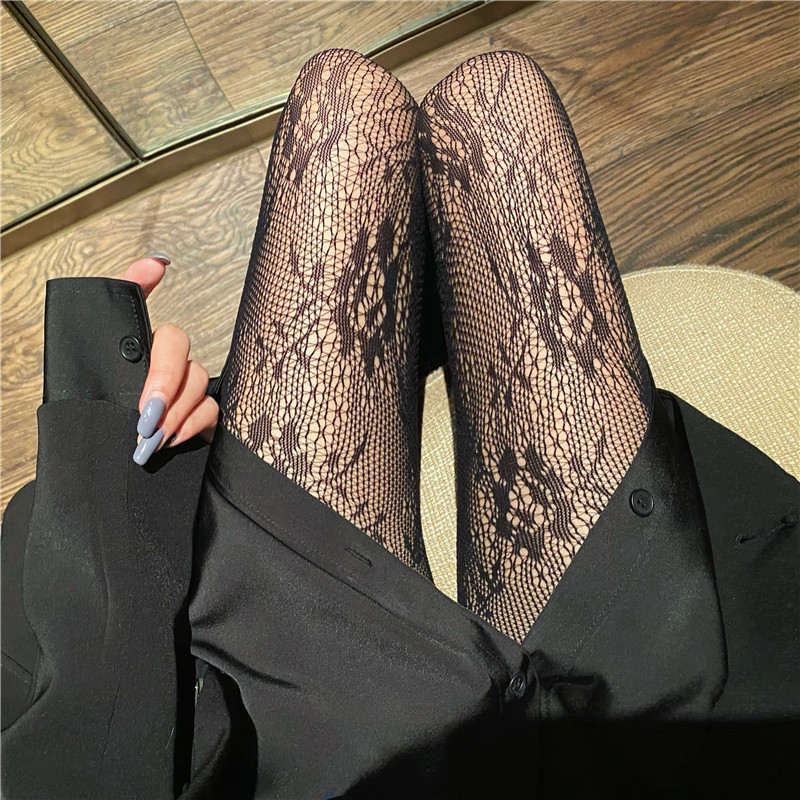 High Elastic Women's Fishnet Tights Sexy Mesh Hollow Pantyhose, Luxury Black Letter Stockings