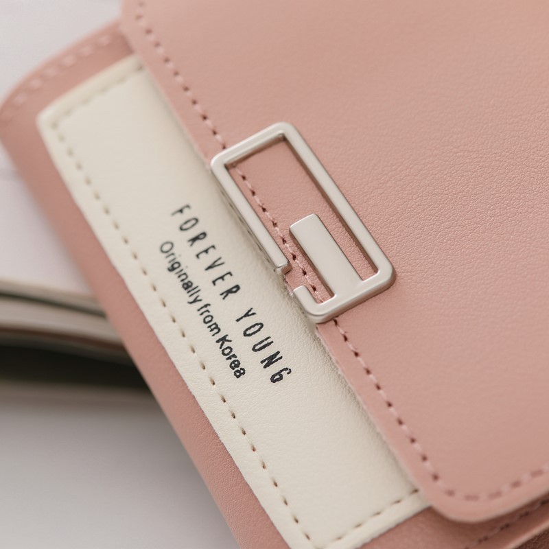 Solid Color Women's Folding Mini Wallet Short PU Leather Fashion Purse ﻿