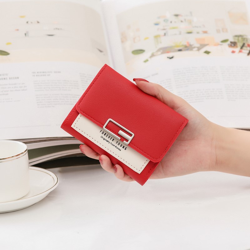Solid Color Women's Folding Mini Wallet Short PU Leather Fashion Purse ﻿