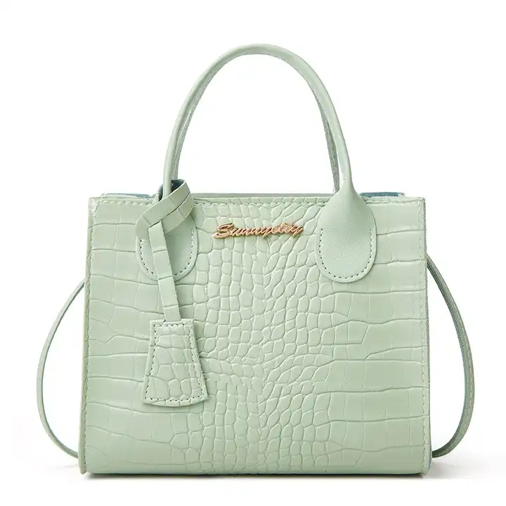 Women's Crocodile-Print Platinum Tote Bag Personalized Metal Trim, Portable Zero Wallet Design for Summer & Autumn