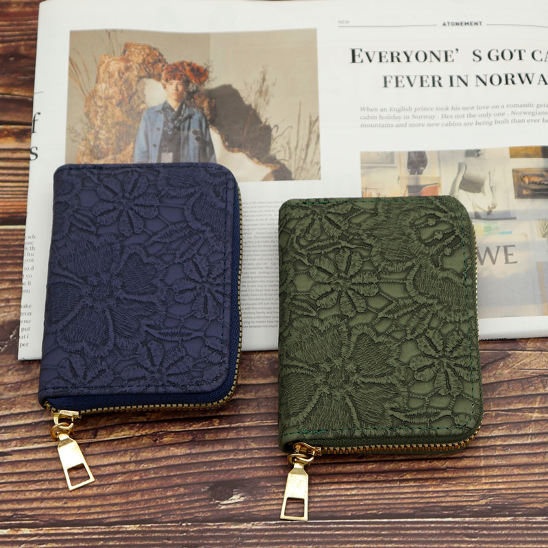 Women's PU Lace Pattern Wallet with 9 Card Slots Zip Around Cash Purse, Coin Pockets