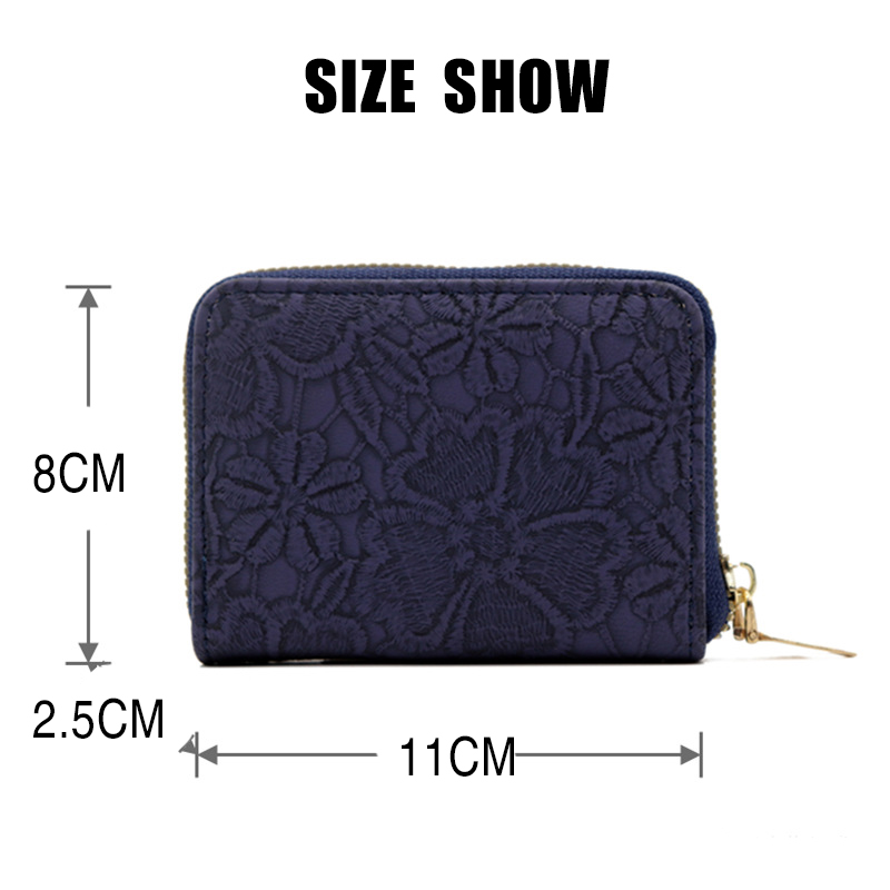 Women's PU Lace Pattern Wallet with 9 Card Slots Zip Around Cash Purse, Coin Pockets