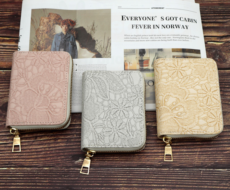 Women's PU Lace Pattern Wallet with 9 Card Slots Zip Around Cash Purse, Coin Pockets