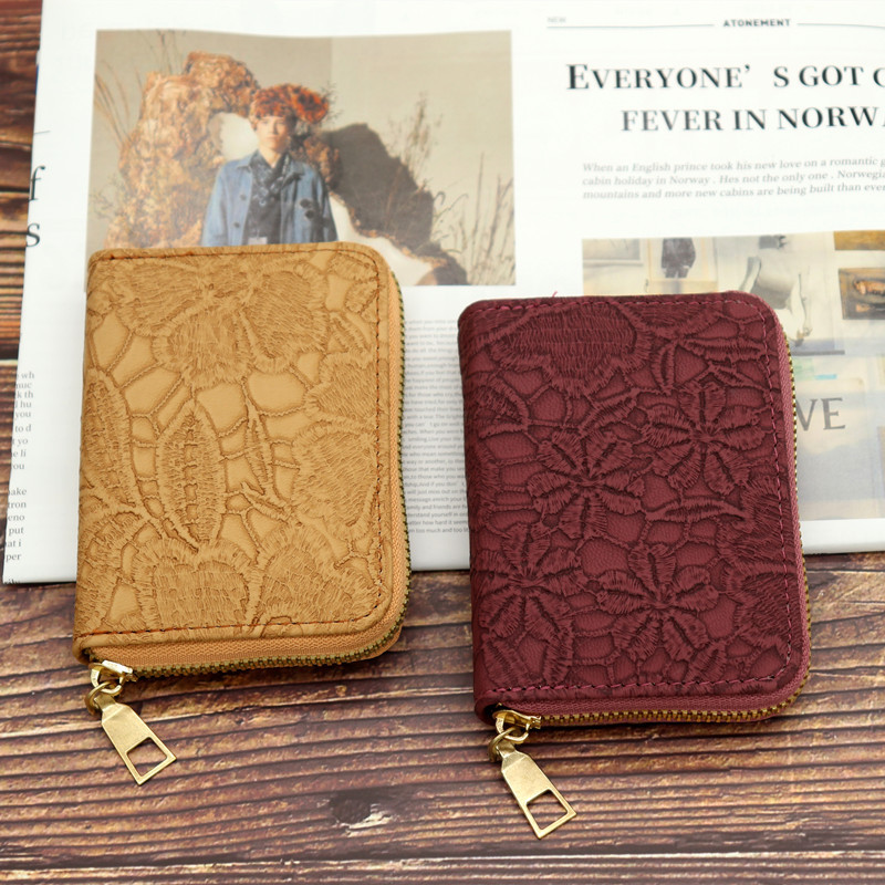 Women's PU Lace Pattern Wallet with 9 Card Slots Zip Around Cash Purse, Coin Pockets