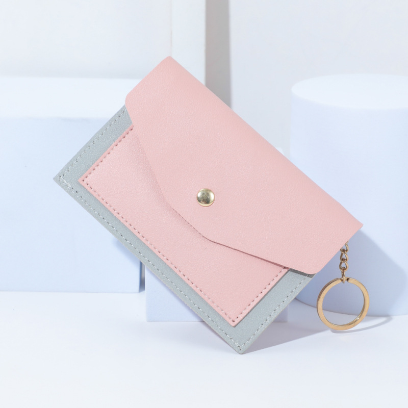 New Direct Sales Women's PU Leather Card Bag Patch Design Multi Pouch Wallet with Clip Coin Purse