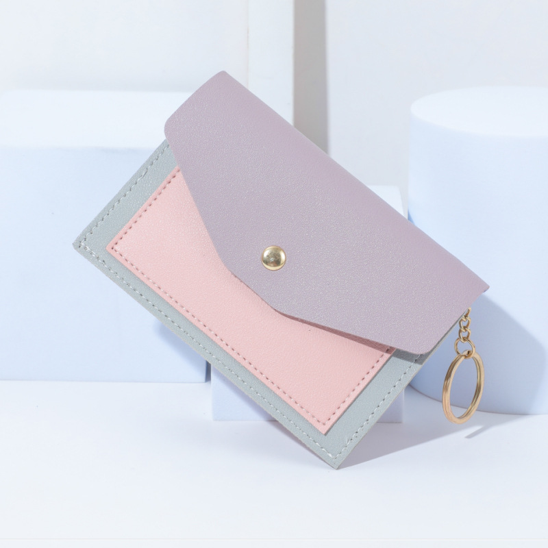 New Direct Sales Women's PU Leather Card Bag Patch Design Multi Pouch Wallet with Clip Coin Purse