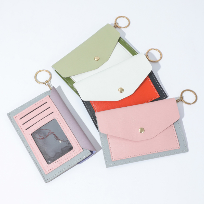 New Direct Sales Women's PU Leather Card Bag Patch Design Multi Pouch Wallet with Clip Coin Purse