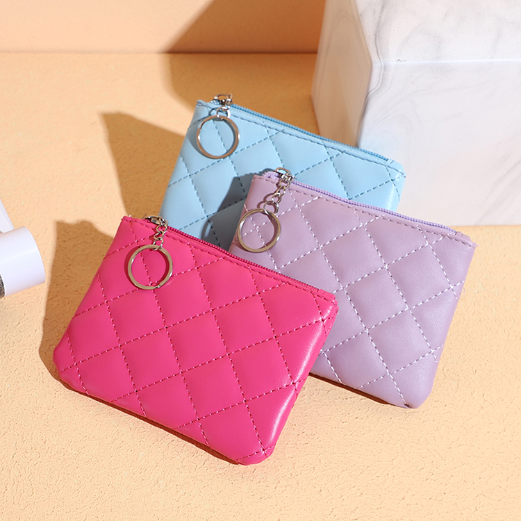Women's Pink Cute Slim Wallet Small Coin Purse, Leather Card Holder with Keychain for Girls
