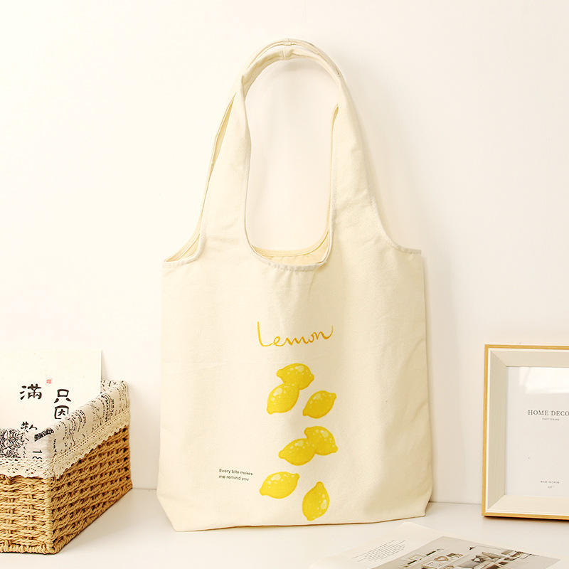 Foldable Canvas Shoulder Tote Bag - Printed Simple Vest Style for Women, Reusable Shopping Bag