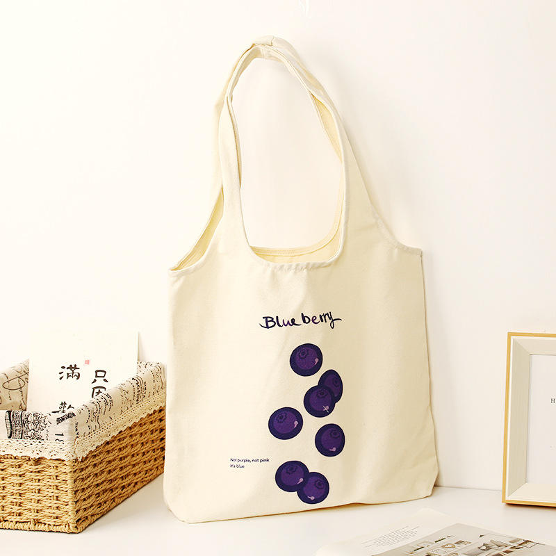 Foldable Canvas Shoulder Tote Bag - Printed Simple Vest Style for Women, Reusable Shopping Bag