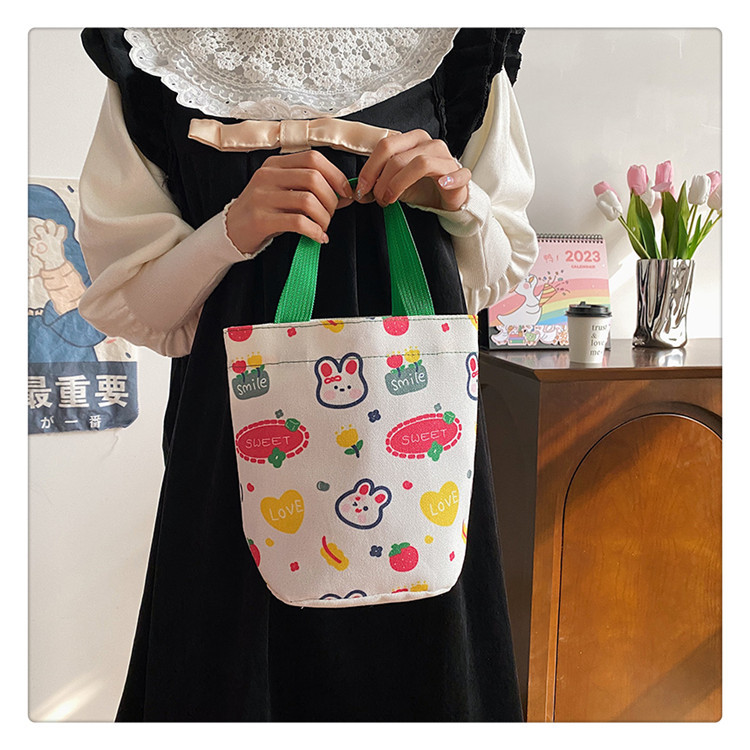 Women's Canvas Tote Bag with Jute Genuine Leather Card Holder, Japanese Style, All Season Ladies' Bag