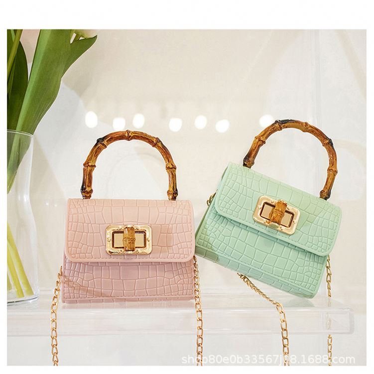 Bamboo Handle Designer Stone Pattern Leather Mini Crossbody Bags For Women Chain Shoulder Handbags And Purses