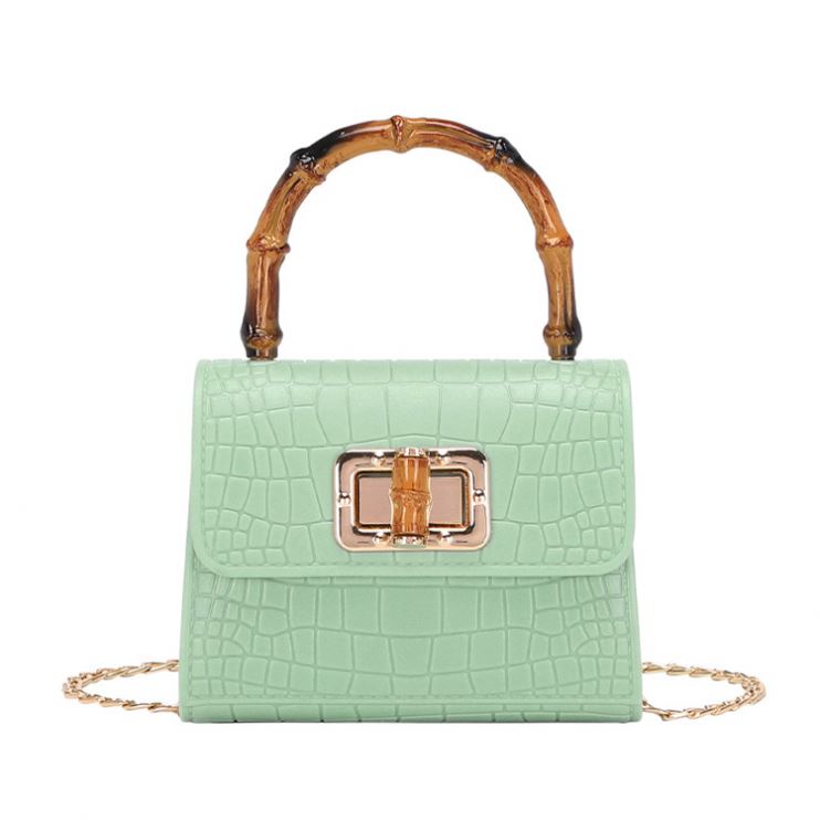 Bamboo Handle Designer Stone Pattern Leather Mini Crossbody Bags For Women Chain Shoulder Handbags And Purses