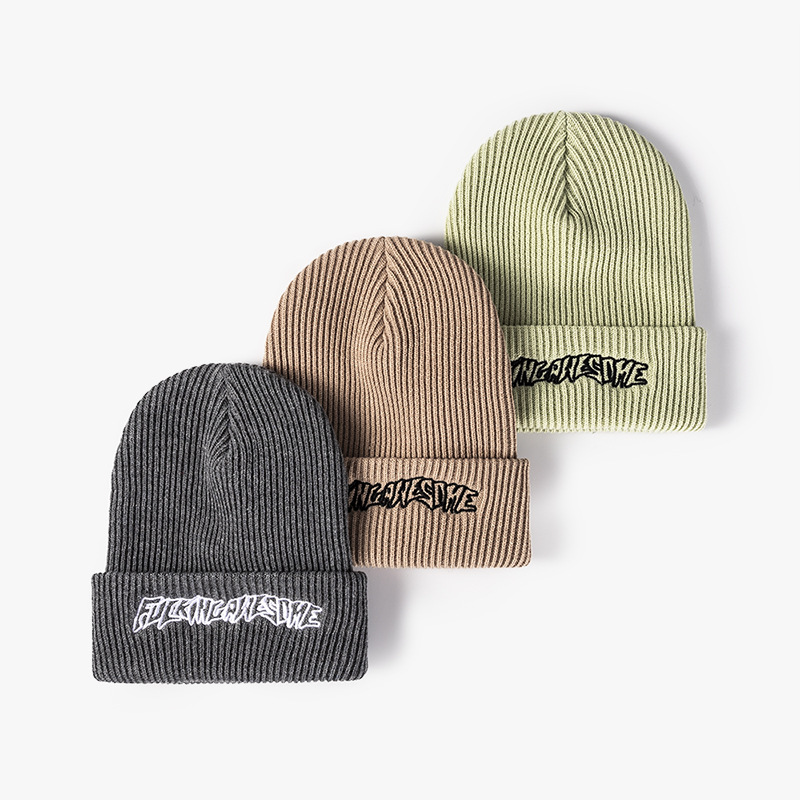 Winter Warm Knitted Hat Outdoor Thickened Beanie with Embroidered Letters, Men's & Women's Sports Cap