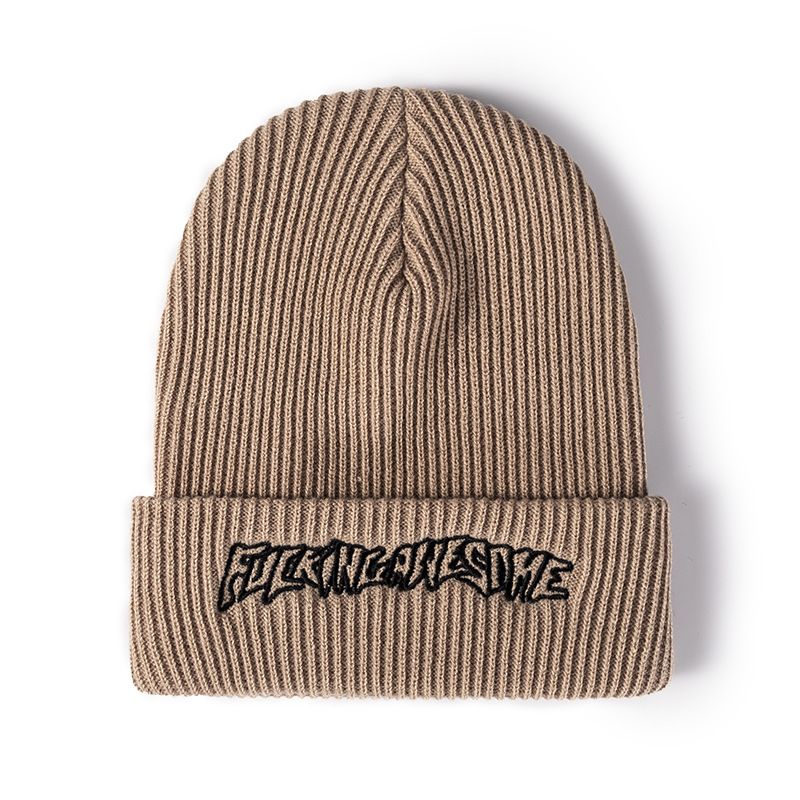Winter Warm Knitted Hat Outdoor Thickened Beanie with Embroidered Letters, Men's & Women's Sports Cap