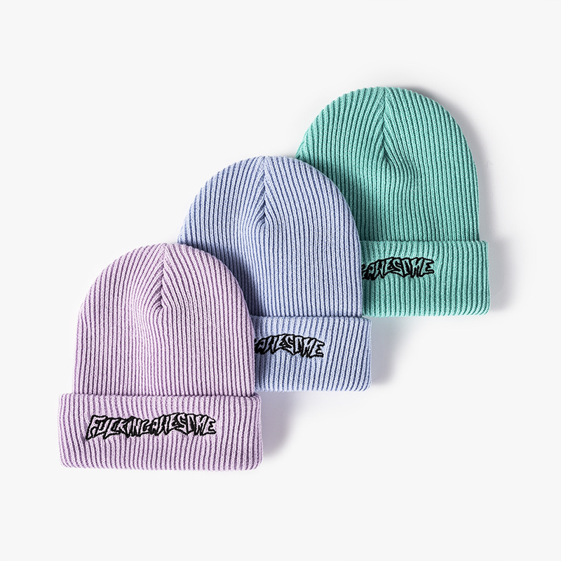 Winter Warm Knitted Hat Outdoor Thickened Beanie with Embroidered Letters, Men's & Women's Sports Cap