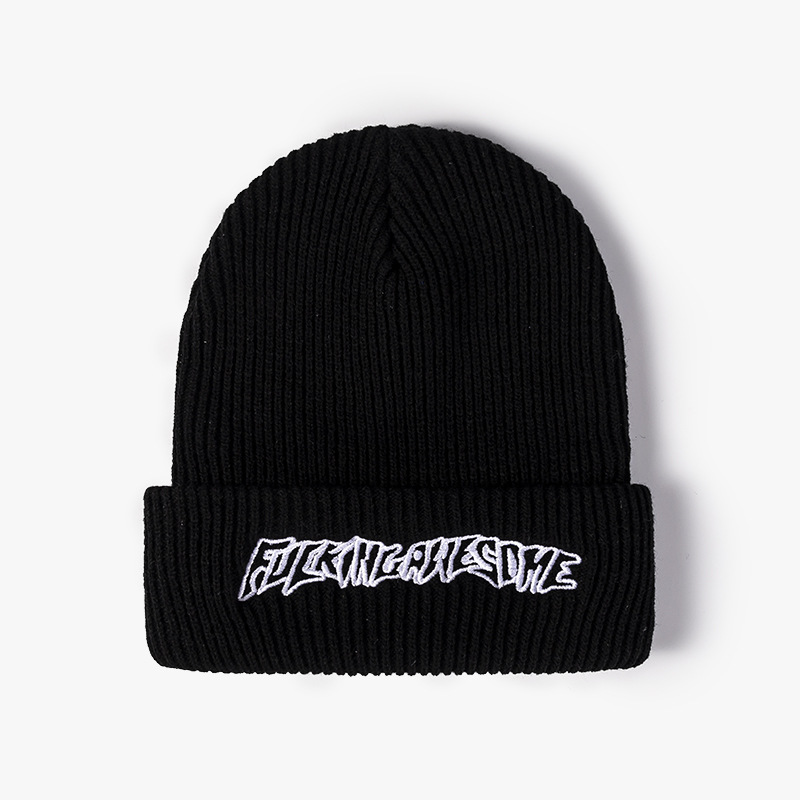 Winter Warm Knitted Hat Outdoor Thickened Beanie with Embroidered Letters, Men's & Women's Sports Cap