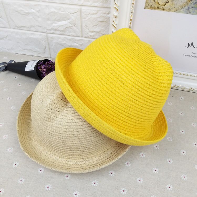 2023 Children's Straw Hat  Lace Girls Baby Wide Brim Kids Panama  For Folding Bucket Summer Beach