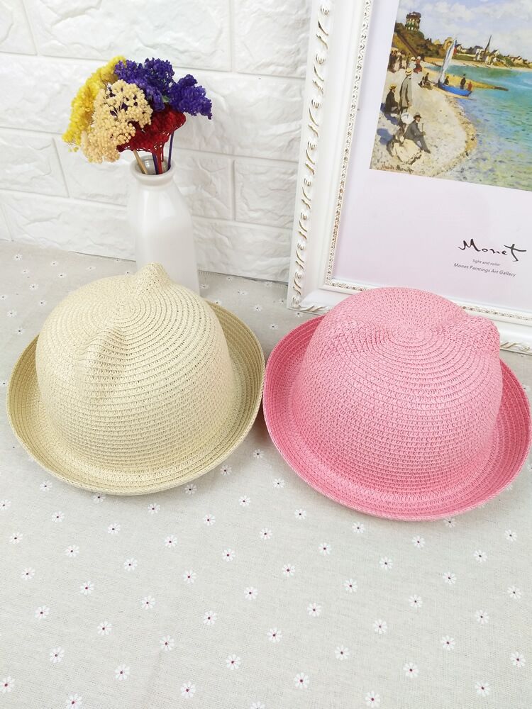 2023 Children's Straw Hat  Lace Girls Baby Wide Brim Kids Panama  For Folding Bucket Summer Beach