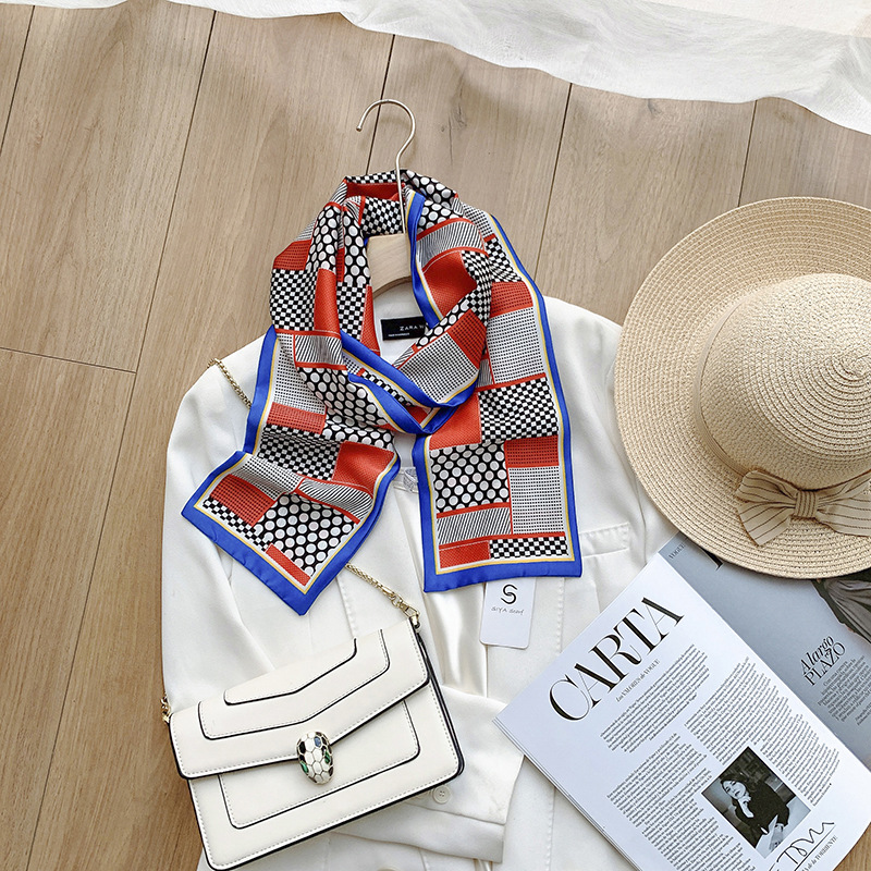 Korean slender style long silk scarf women's versatile spot color matching double-sided silk scarf