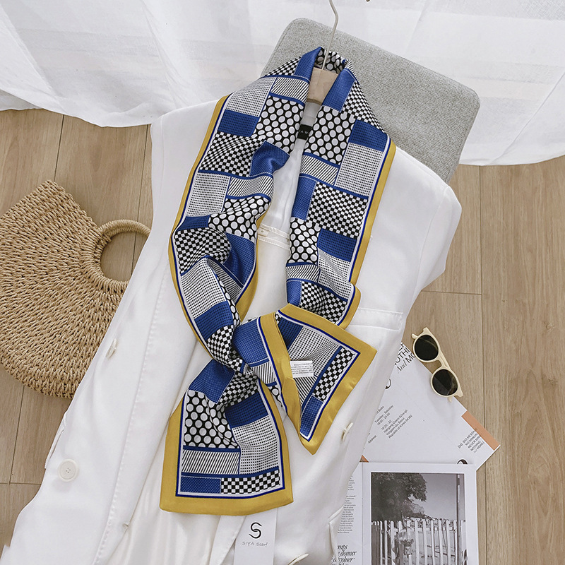 Korean slender style long silk scarf women's versatile spot color matching double-sided silk scarf
