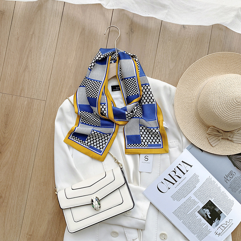 Korean slender style long silk scarf women's versatile spot color matching double-sided silk scarf