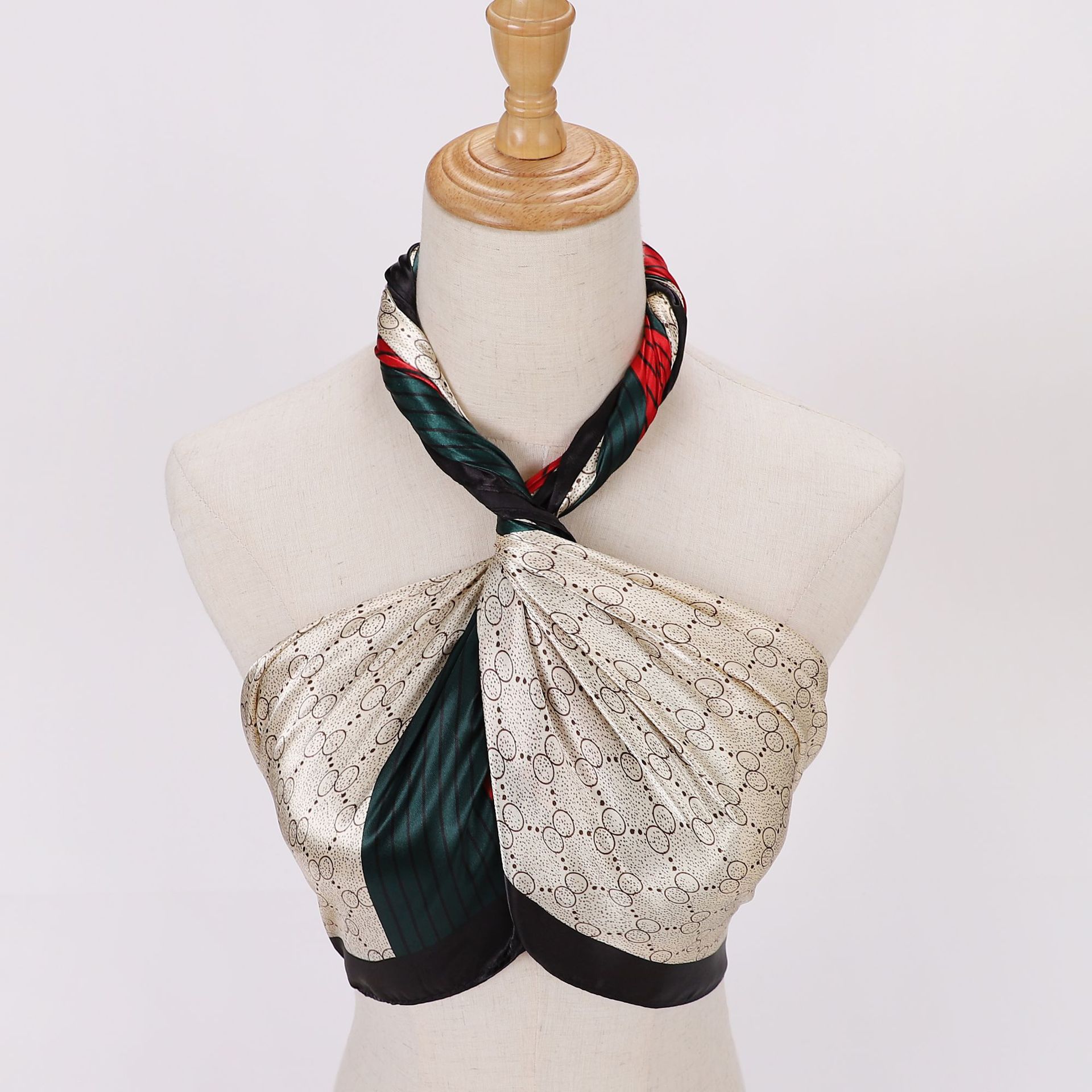 2023 35 Inch Silk Head Scarf Large Print Square Neck Scarf Sleeping Hair Wrapping Satin Silk Scarf for Women