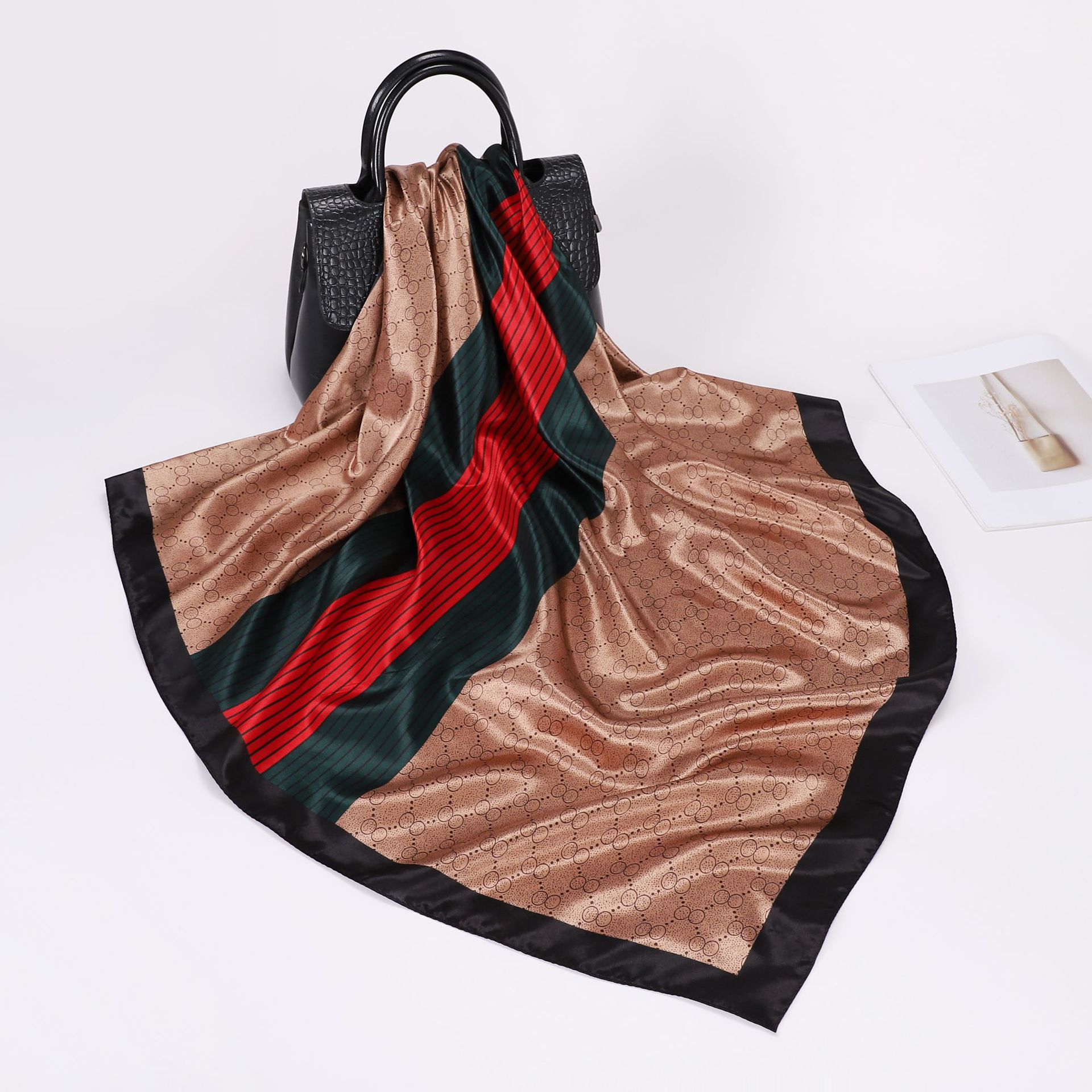 2023 35 Inch Silk Head Scarf Large Print Square Neck Scarf Sleeping Hair Wrapping Satin Silk Scarf for Women