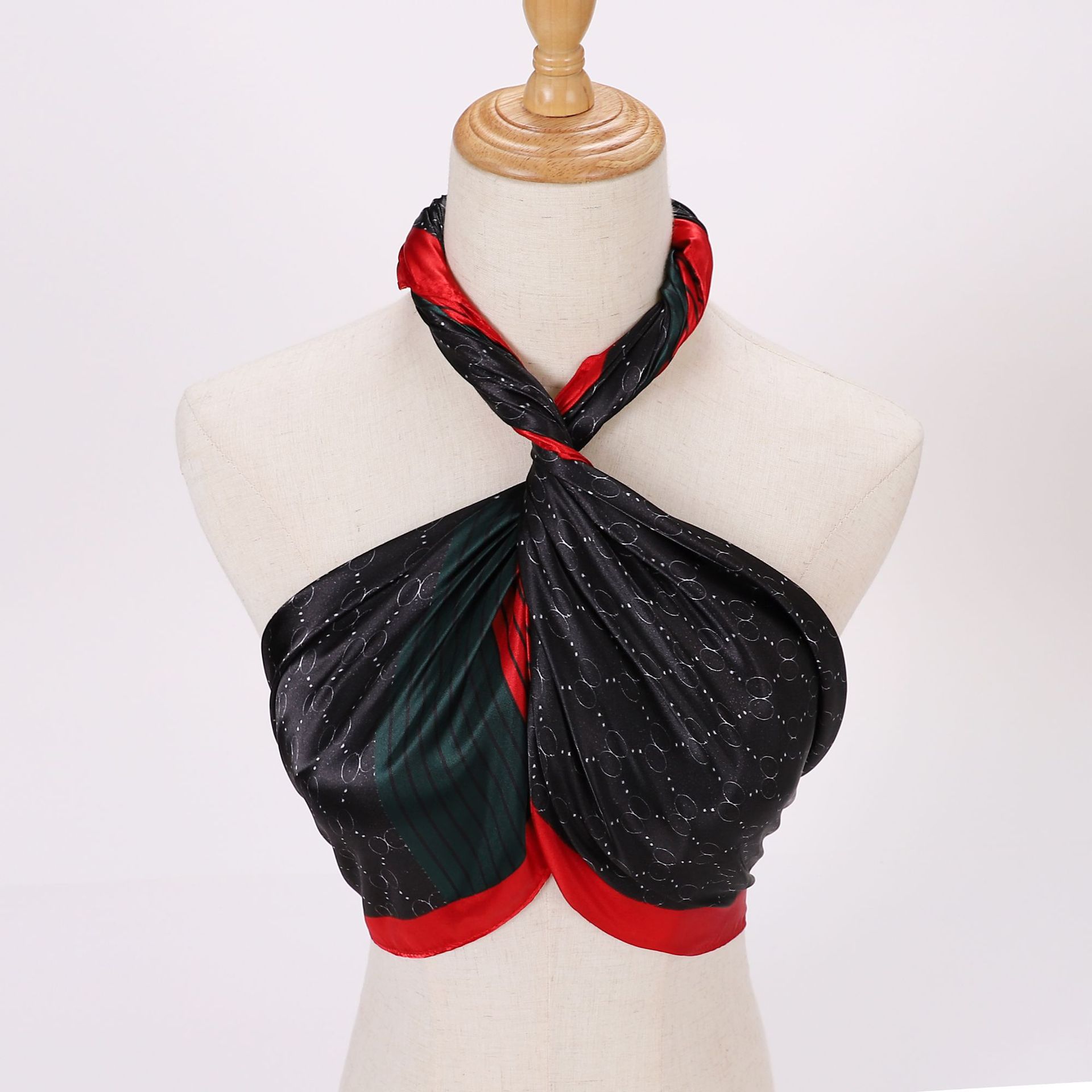 2023 35 Inch Silk Head Scarf Large Print Square Neck Scarf Sleeping Hair Wrapping Satin Silk Scarf for Women