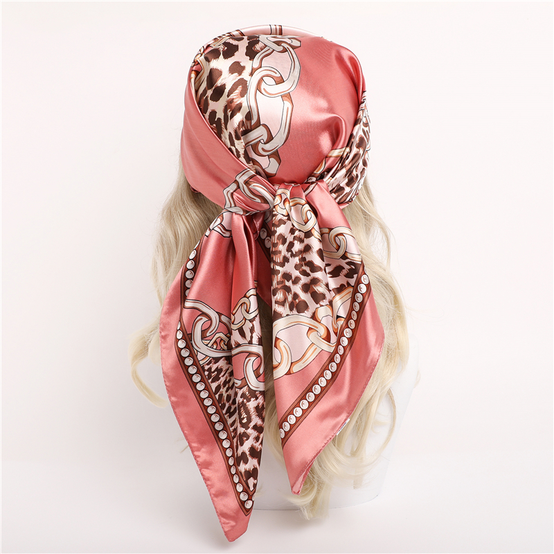 Pink Print Scarf Square Hijab, Multi-Color Silk Square Scarf for Muslim Women