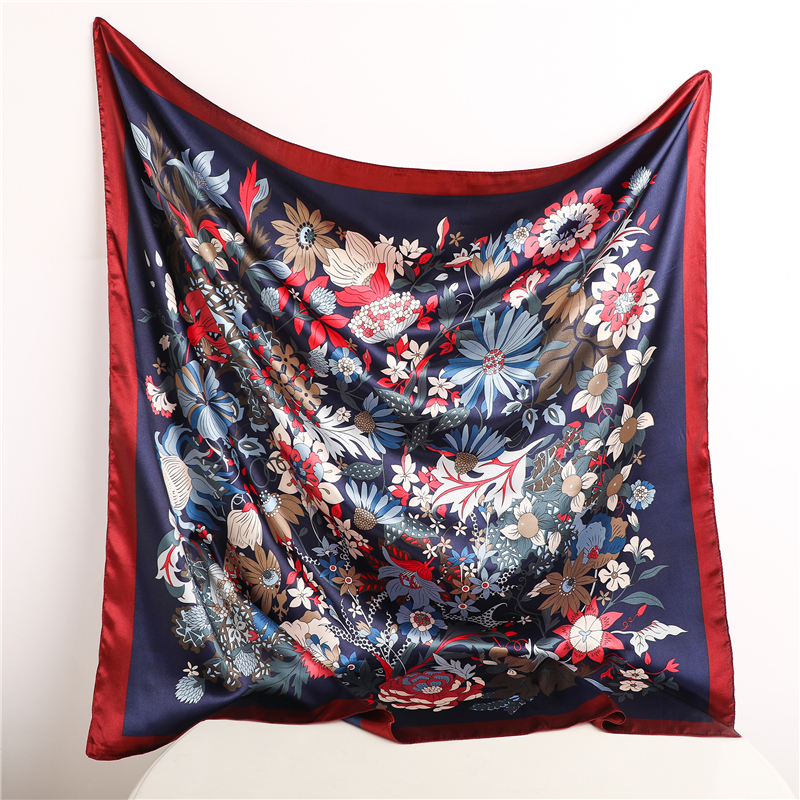 Pink Print Scarf Square Hijab, Multi-Color Silk Square Scarf for Muslim Women